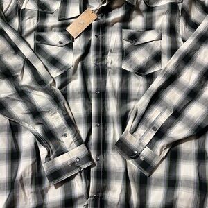 GC Blue Pearl Snap Men's Black and White Plaid Western Shirt NWT 3XLT